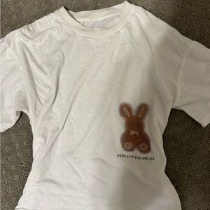 Cute White T-Shirt with Brown Bunny Design